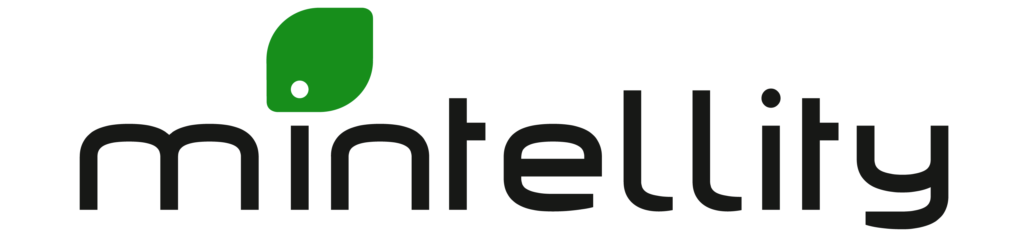 Das Logo der Mintellity GmbH. Der Schriftzug mintellity mit einem stilisierten Blatt als i-Punkt
